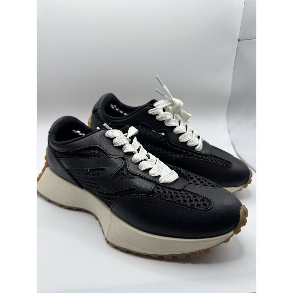 New Steve Madden Campo Retro Sneakers Black Mesh Fabric & Leather Upper 6.5 M